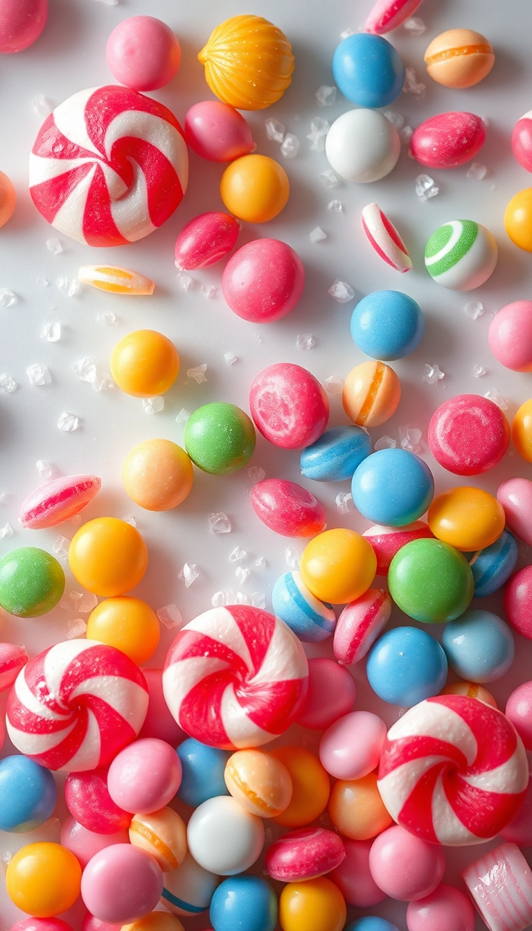 Best Tranquil AI Mixed Candies Close Up Phone Elegant Wallpaper